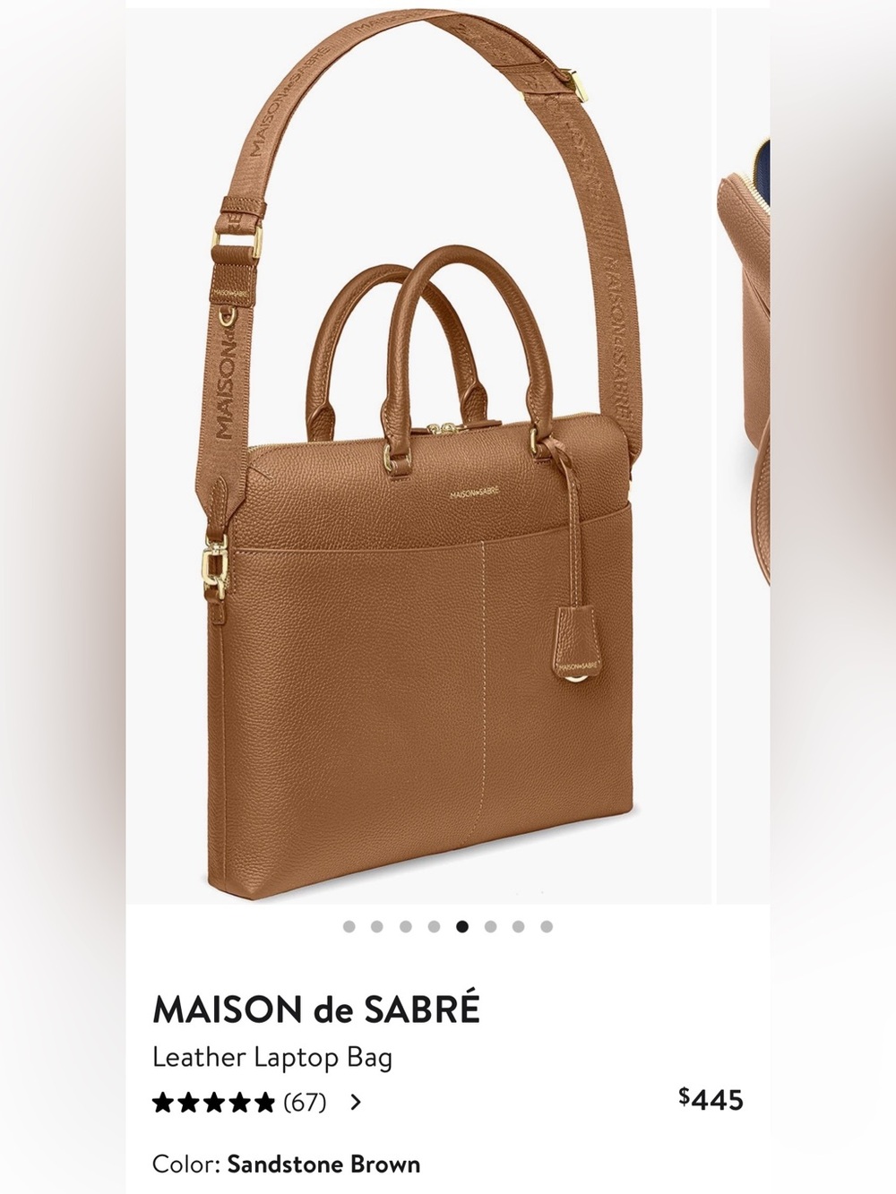 MAISON de SABRÉ Tan Leather Briefcase with Shoulder Strap